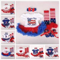 Wholesale 10Styles Baby Grils Tutu Dresses Rompers Set with Rompers Headbands Shoes Socks American Flags Red Blue Stars Dresses Independence Day