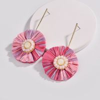 Wholesale Fashion INS popular Fancy Mix Color Raffia Grass Fringe Tassel Disc Flower Earring Female