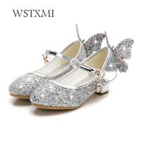 Wholesale Children Shoes for Girls High Heel Princess Sandals Fashion Kids Shoes Glitter Leather Butterfly Girls Party Dress Wedding Dance Y18110304