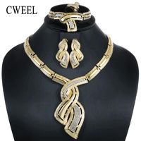 Wholesale CWEEL Big Jewelry Sets For Women Wedding Flower African Beads Jewelry Set Necklace Earrings Cheap Indian Ethiopian Jewellery