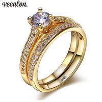 Wholesale Vecalon colors Lovers ring Set A Zircon Cz Gold Filled silver Engagement wedding Band rings for women Bridal Jewelry