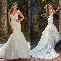 Wholesale 2021 Eve Of Milady Wedding Dresses Mermaid Sweetheart Lace Applique Beaded Tiered Skirts Bridal Gowns Plus Size Robe De Mariée