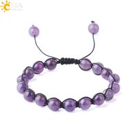 Wholesale CSJA Women Amethyst Jewelry Natural Semi Precious Stone Beads Thread mm Wrap Gemstone Beaded Bracelets Purple Crystal Bangle Resizable F730
