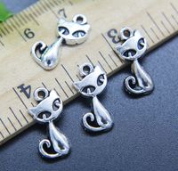 Wholesale Cute Cat Alloy Charms Pendant Retro Jewelry Making DIY Keychain Ancient Silver Pendant For Bracelet Earrings mm