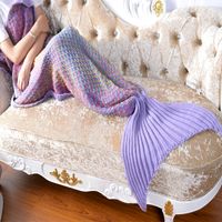 Wholesale luxury colorful Mermaid tail blankets adult sofa knit blanket quilt rug cocoon sleeping sack tail blankets fish scale grid Xmas gifts