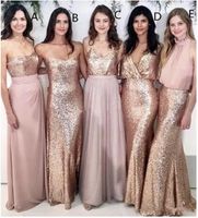 Wholesale 2019 Modern Blush Pink Beach Bridesmaid Dresses with Rose Gold Sequin Mismatched Maid of Honor Gowns Women Party Formal Wear