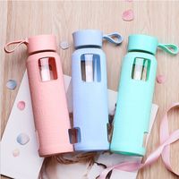 Wholesale 420ml Glass Water Bottle Portable Leak Proof Creative Lovely Carry Rope Cover With Cover Car Mounted Heat Resistant Transparent Glass
