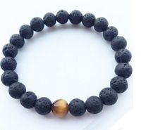 Wholesale Natural Lava Rock stone Popular sale lava beads bracelet Lavastone Bracelet with Tiger eye beads mm ball bracelet