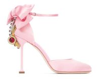 Wholesale Summer Pink Butterfly Knot High Heels Women Ankle Buckle Strap Women Pumps Bling Crystal Bridal Wedding Shoes