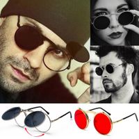 Wholesale Trendy Vintage Metal Frame Steampunk Clip Sunglasses Round Flip Up Sunglasses for Men and Women Glasses Hot Sale