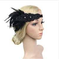 Wholesale KMVEXO Vintage Black Crystal Beading Feather Headpiece Flapper Headband s Great Gatsby Pageant Party Wedding Hair Jewelry