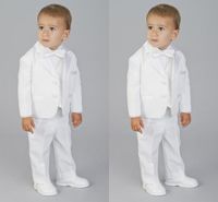 Wholesale Custom Made White Boy s Formal Wear Notch Satin Lapel Kids Tuxedos Three Pieces Wedding Party Suits Jacket Pants Vest Tie