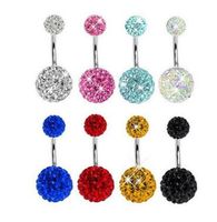 Wholesale Top quality L Stainless Steel round Crystal Navel Bars Gold Belly Button Ring Navel Piercing Jewelry x8cm