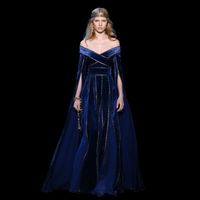 Wholesale Elie Saab Royal Blue Plus Size Prom Dresses Long Off The Shoulder Evening Gowns With Sleeves A Line Flow Formal Dress