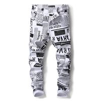 Wholesale New Men s Printed Jeans Pants Punk Style Gothic Black Painted DJ club Night Slim Leg Cool White Jeans For Young Men