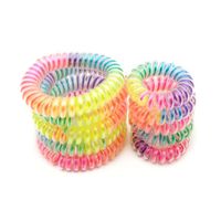Wholesale RainBow Hair Bands Colorful Elastic Rubber Telephone Cord Wire Ties Plastic Spiral Coil Wrist Rope Accessory