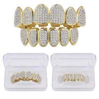 Wholesale Hip Hop Classic Teeth Grills Golde Color Plated CZ Micro Pave Exclusive Top Bottom Gold Grillz Set