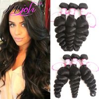 Wholesale Malaysian virgin human hair Unprocessed Loose wave natural color three bundles queen hair pics double weft from msjoli