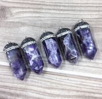 Wholesale Large Polished Natural Amethyst Stone Point Pendant Necklace Healing Crystal Amethyst Pendant Gemstone Pendant Necklace Silver Chain