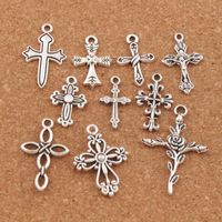 Wholesale 100pcs Cute Flower Design Cross Charm Beads Styles Mic Tibetan Silver Pendants Jewelry DIY Findings Components LM45