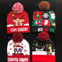 Wholesale Christmas LED Unisex Knitted Hat Adults Kids Hats Santa Claus Snowman Reindeer Elk Festivals Hats Luminous Flashing Knit Crochet Beanie