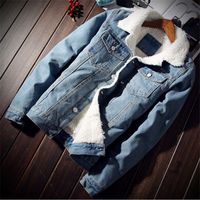 Wholesale Mens Winter Jacket and Coat Trendy Warm Fleece Denim Jacket Fashion Mens Jean Outwear Male Cowboy Plus Size XL