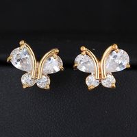 Wholesale Luxury Sweet Cute Animal Butterfly Earrings Fashion Women Zircon Crystal Stud Earrings Gold Plated Vintage Korean Jewelry boucle d oreille
