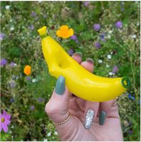 Wholesale Original Banana Glass Pipe Tobacco Glass Hand Pipes for Smoking Functional Fruit Art Yellow Banana Pipe with dark green accents