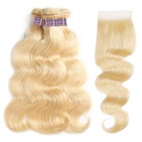 Wholesale Ishow Blonde Color Human Hair Bundles with Lace Closure Brazilian Body Wave Virgin Hair Extensions Weft Weave for Women All Ages inch