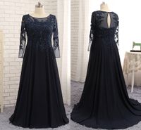 Wholesale Vintage Navy Blue Mother Of The Bride Groom Dresses Long Sleeves Appliques Lace A line V neck Long Custom Made Winter Evening Party Gown