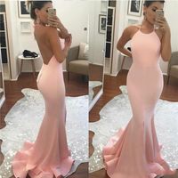 Wholesale Robe de Soiree Hot Sale Sexy Mermaid Halter Sleeveless Backless Prom Dreeses Satin With Front Split evening paolo sebastian