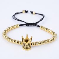 Wholesale Fashion Men s Gold Color Imperial Micro Pave Crystal Crown Charm Bracelet Braiding Weave Bead Macrame Bracelet