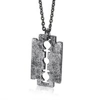 Wholesale Mens Classic Razor Blade Pendant Necklace for Men Vintage Oxidised Gray Stainless Steel Hip Hop Male Jewelry inch
