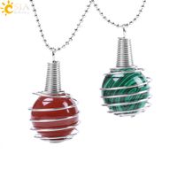 Wholesale CSJA Funny Hollow Spiral Lantern Cage Necklace Pendant Reiki Healing Chakra Natural Gem Stone Round Bead for Women Men Jewelry Gift F056