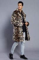 Wholesale Fashion Men Winter Faux Fur Jacket Printing Leopard Long Sleeve Lapel Collar Thick Warm Fashion Man Coat Long Plus Size XL Hot Sale
