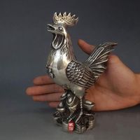 Wholesale 7 quot Chinese Pure Silver Carving Money Wealth Yuanbao Chicken Animal Statue Antique