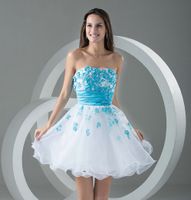 Wholesale Plus Size Prom Dresses Short White Blue Cocktail With Appliques Sweetheart Neckline Heart Above Knee Length Party Dresses DH376