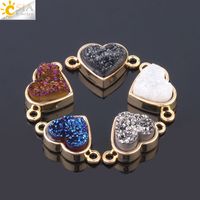 Wholesale CSJA Natural Druzy Beads for Women Jewelry Making x11mm Love Heart Gemstone Loose Bead PC Bracelet Anklet Necklace Choker Connector F653