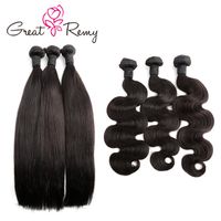 Wholesale Greatremy Donor Brazilian Virgin Hair Weave Bundles Natural Black Body Wave Straight Curly Human Hair Extensions g