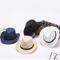 Wholesale Sun Caps Ribbon Round Flat Top Straw Fedora Panama Hat Beach Summer Hats cowboy cap Straw Hat Snapback Gorras Wide Brim Straw Hats