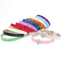 Wholesale Bling Bling mm Sequin PU Leather Wristband Bracelet Can Put mm Letters Charms on Jewelry Making