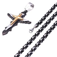 Wholesale Hot Sale Christian Cross Chain Necklace Byzantine Link Chain for Men Black Gold Color Pendant