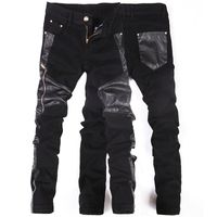 Wholesale 2020 New fashion cool Punk pants men with leather zippers Black Skinny tight Plus size Rock trousers