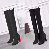 Wholesale autumn winter socks heeled heel Long boots fashion sexy Knitted elastic boot designer Alphabetic women shoes lady Letter Thick high heels Large size us4 us11
