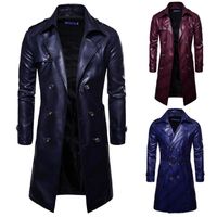 Wholesale Leather Coat Men Fashion New Arrival Spring Autumn Double breasted Long Style Trench Coat Male Clothing Streetwear