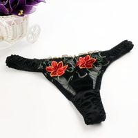 Wholesale Flower Embroidery Pure Silk Panties Sexy Low Waist G String Underwear Women XL Briefs