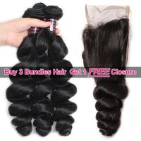 Wholesale Ishow Hair Big Sales Promotion Buy Bundles Get One Free Closure Brazillian Loose Wave Peruvian Human Hair Extensions Wefts for Women Black Color inch