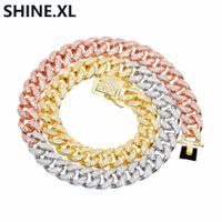 Wholesale Hip Hop mm Tricolor Miami Cuban Link Chain Necklace Iced Out Full Zircon Men Rock Bling Cool Ncklace Inch