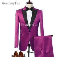 Wholesale 2018 Latest Designs Satin Men Suit Custom Made Size and ColorTuxedos Prom Mens Suits Best Man Groom Wedding Suits Jacket Pants Piece