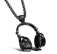 Wholesale Heavy Metal Wireless Music Headphone Design Stainless Steel Fashion Pendant Necklace for Men Biker Jewelry Silver Gold Black KKA1841